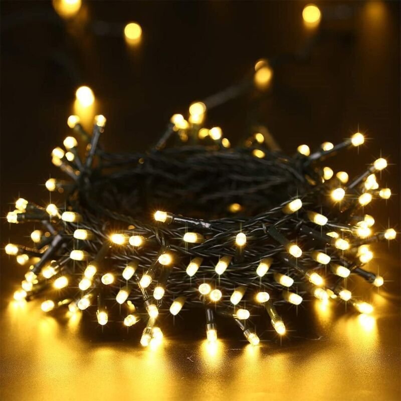 Weihnachtslichterkette, 10 m, 100 LEDs, batteriebetrieben, 8 Modi, wasserdicht, warmweiß, für Garten, Hochzeit, Geburtst...