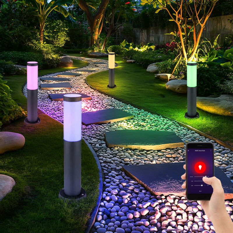 Außenleuchte dimmbar Smart Gartenlampe Sockelleuchte Farbwechsel, Edelstahl anthrazit, rgb led 8,5W 806lm 2700-6500K, Dx...