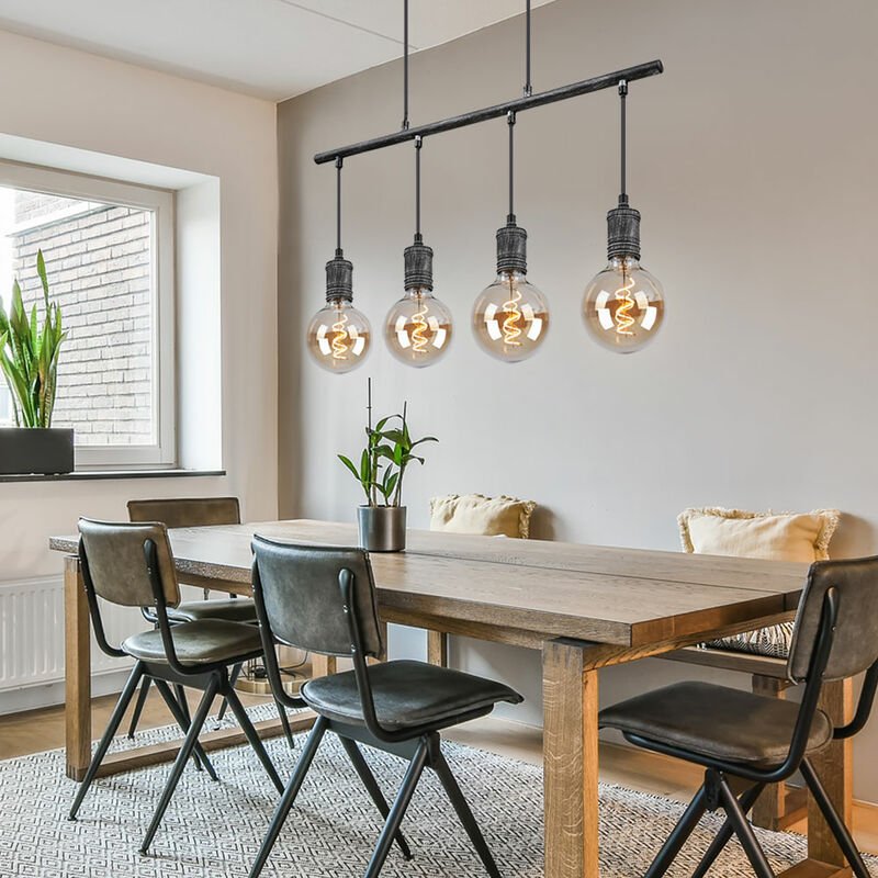 Pendelleuchte Hängelampe Esstischleuchte Industrial Pendellampe Wohnzimmer, 4-flammig, Metall grau antik, 4x E27, LxH 90...
