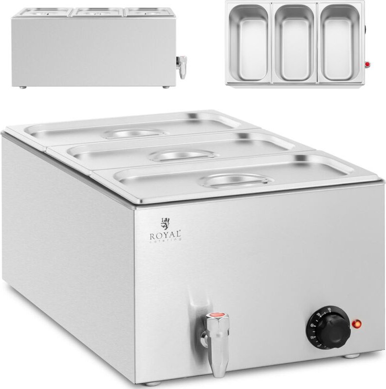 Bain Marie Warmhaltebehälter Speisenwärmer Ablasshahn 600 w 3 gn 1/3