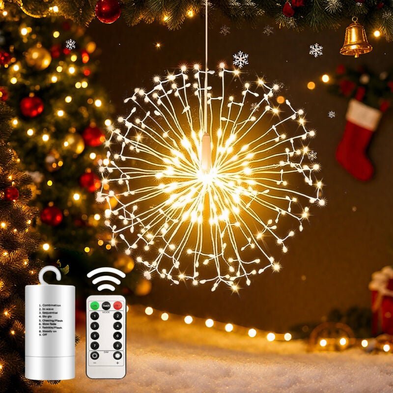 198 LED Feuerwerk Lichterkette mit Fernbedienung 1 Stück 8 Modi Hängende Gartenlichter Wetterfest Weihnachtsbeleuchtung ...