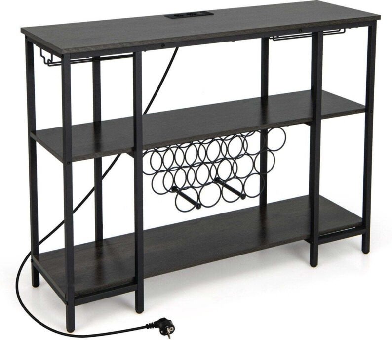 Northix - Industrielles weinregal mit glashalter regalen steckdosen fur 15 weinflaschen weinschrank grau