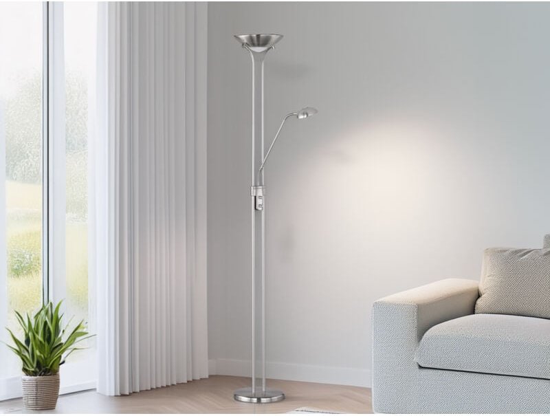 Dimmbarer led Deckenfluter spock mit Leselampe, Silber Höhe 180cm