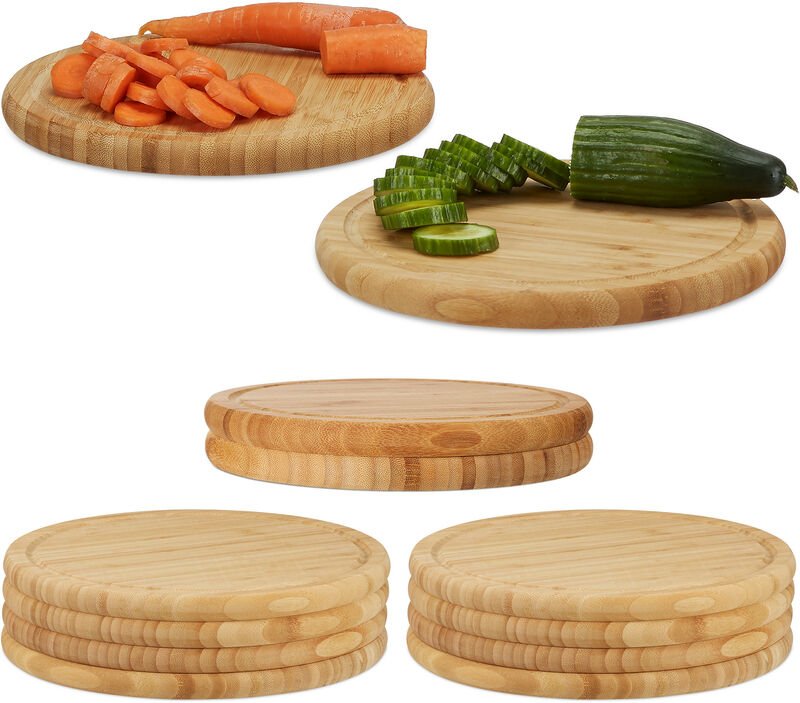 12 x Frühstücksbrettchen, rund, Bambus, Ø 30 cm, Küchenbrett, pflegeleicht, natürlich, messerschonend, Brotbrett, natur