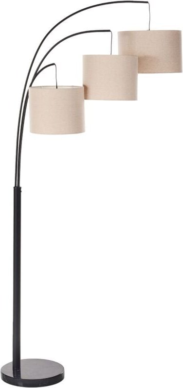 Stehlampe Beige u. Schwarz Metall 178 cm Hoch mit Stoffschirmen 3-Flammig Marmorsockel Industrie-Design Wohnzimmer Schla...