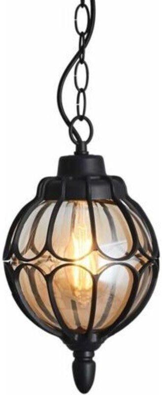 Ensoleille Wasserdichte Hängelaterne für den Außenbereich aus Metall und Glas, E27-Fassung, 220 V Wechselstrom, 180 mm D...