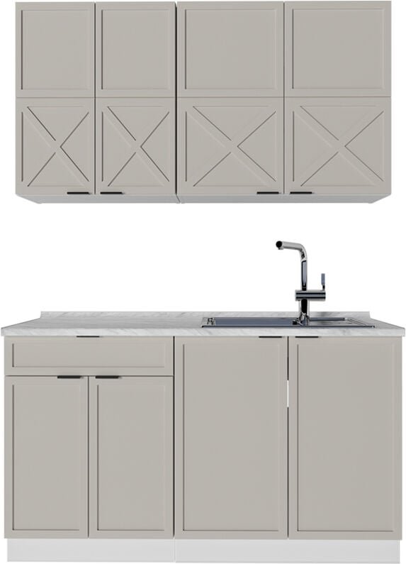 Singleküche Fame-Line, GrauBeige/Weiß, 140 cm ohne Arbeitsplatte, Vicco