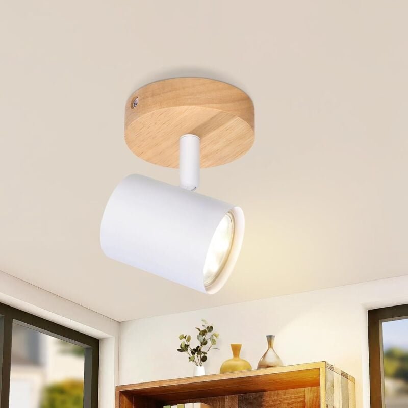 Deckenstrahler GU10 Deckenlampe Holz - Deckenleuchte Weiß Decke Schwenkbar 350° 1 Flammig Max.25w Modern Wohnzimmerlampe...