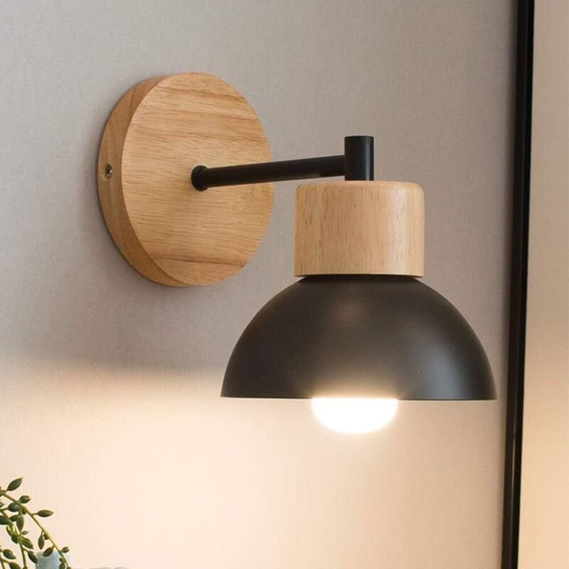 Wandleuchte Retro Holz E27 Verstellbare Moderne Wandlampe für Wohnzimmer Korridor Treppen Schlafzimmer (Schwarz)