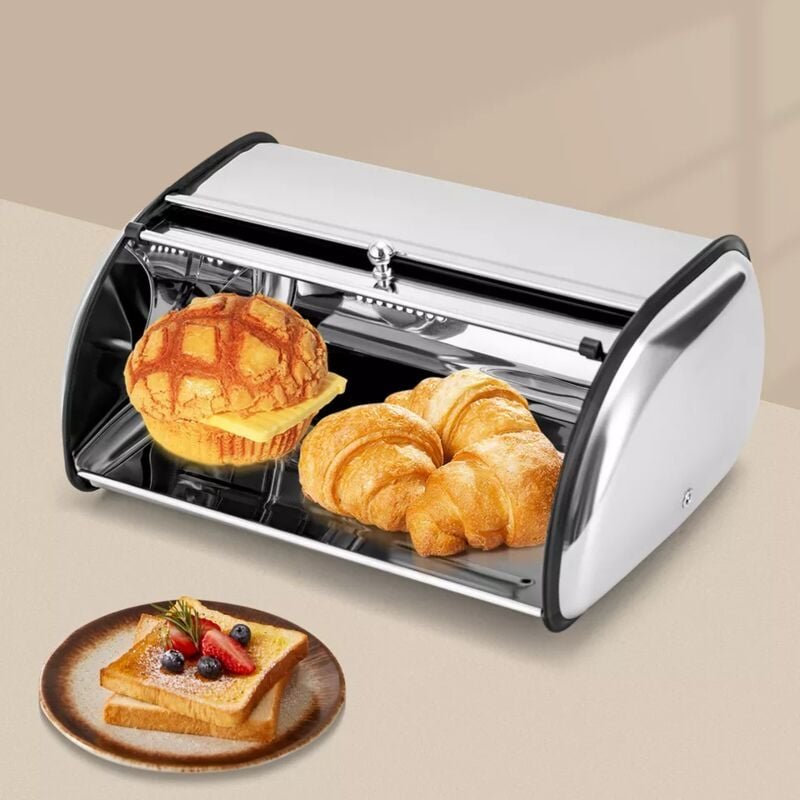 Senderpick - Brotkasten aus Edelstahl,Brotkasten für die Küche mit Rolldeckel und Luftlöchern