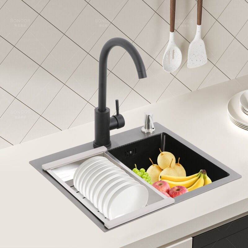 Küchenspüle, Edelstahl-Küchenspüle, Edelstahlspüle mit Wasserhahn