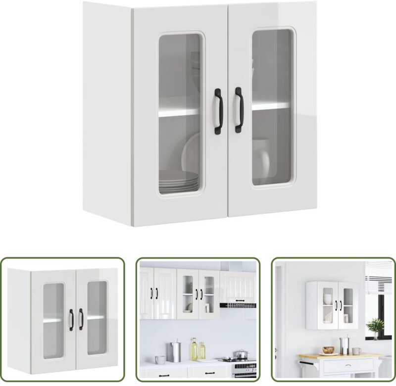 Küchenregal - Küchen-Hängeschrank mit Glastür Kalmar Hochglanz-Weiß Holzwerkstoff