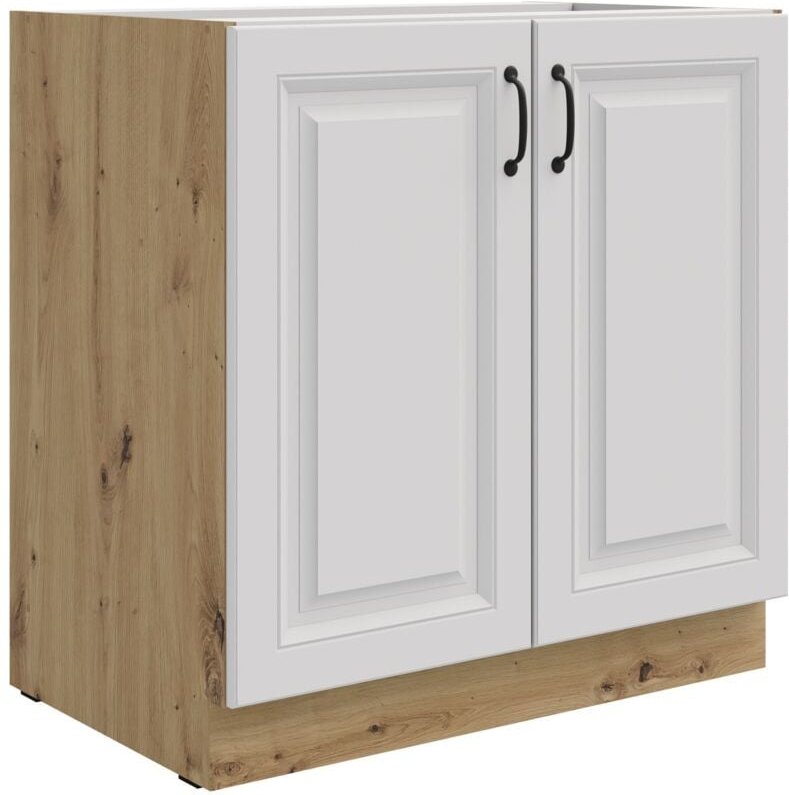 Thumbnail - Unterschrank 80 cm Stilo Weiss + Eiche Artisan Küchenzeile Küchenblock Küche