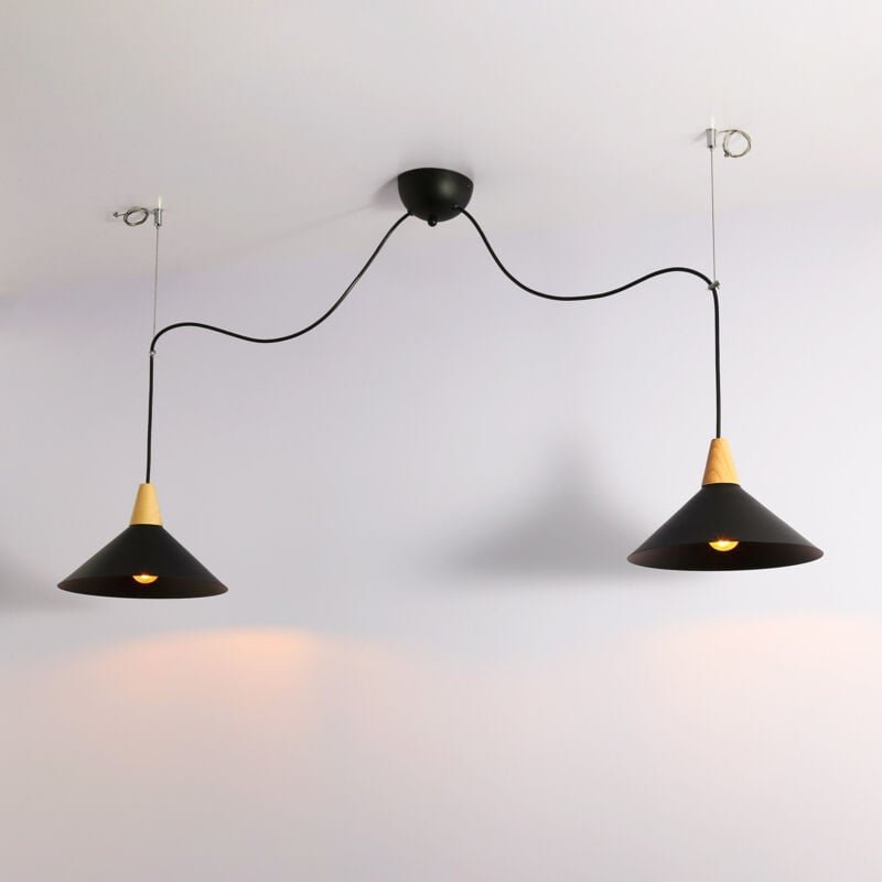 Barcelona Led - Doppel-Pendelleuchte aus Metall und Holz "Selroom" - Schwarz -