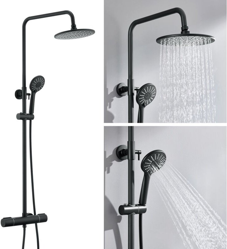 Thermostat Duschset Duschsystem Bad Regendusche Duschsäule Duscharmatur Kopfbrause mit Handbrause Set für Badezimmer, Sc...