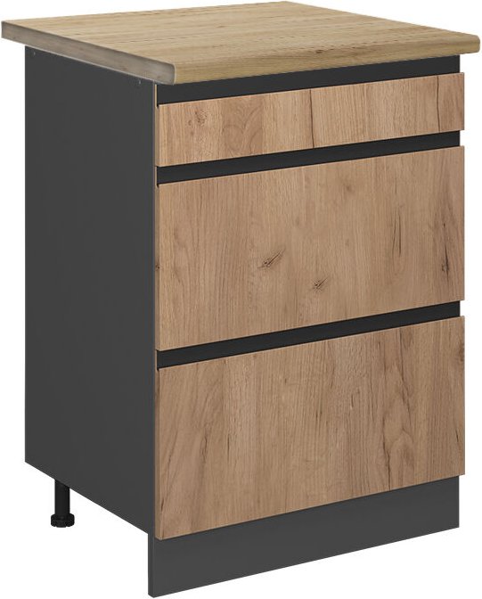 Vicco - Küchenunterschrank R-Line, Goldkraft Eiche, 60 cm mit Schubladen, ap Eiche