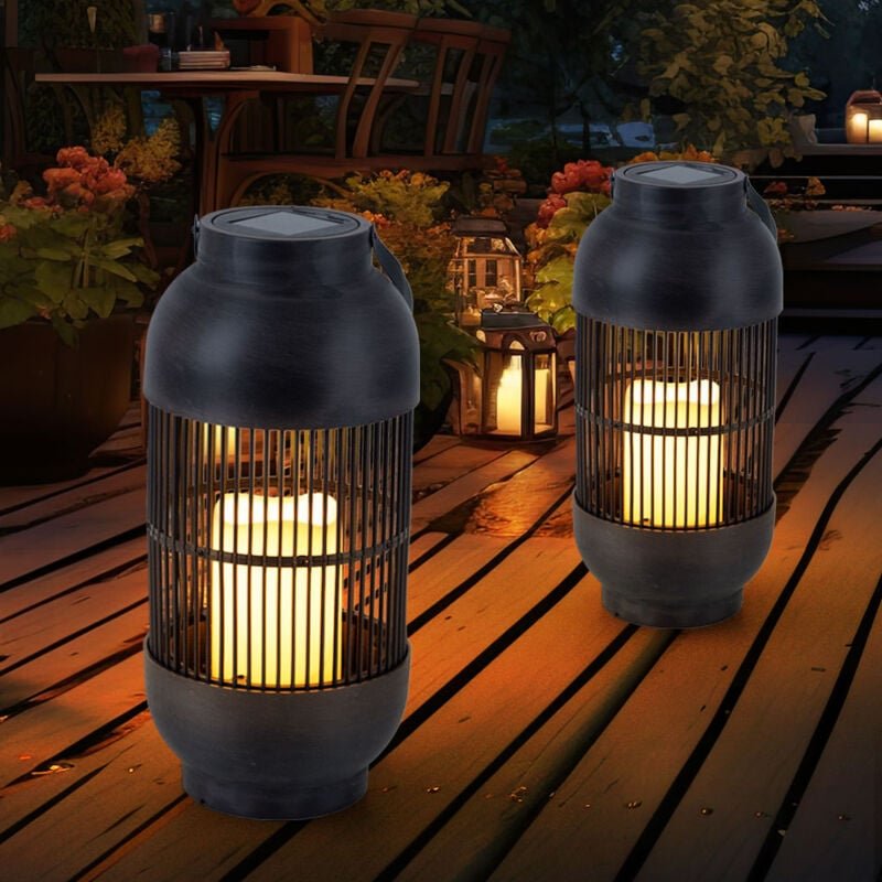 Solarleuchte Tischlampe Außenleuchte Laterne Kerze Gartenleuchte Terrassenlampe Flammeneffekt , Kunststoff schwarz, Akku...