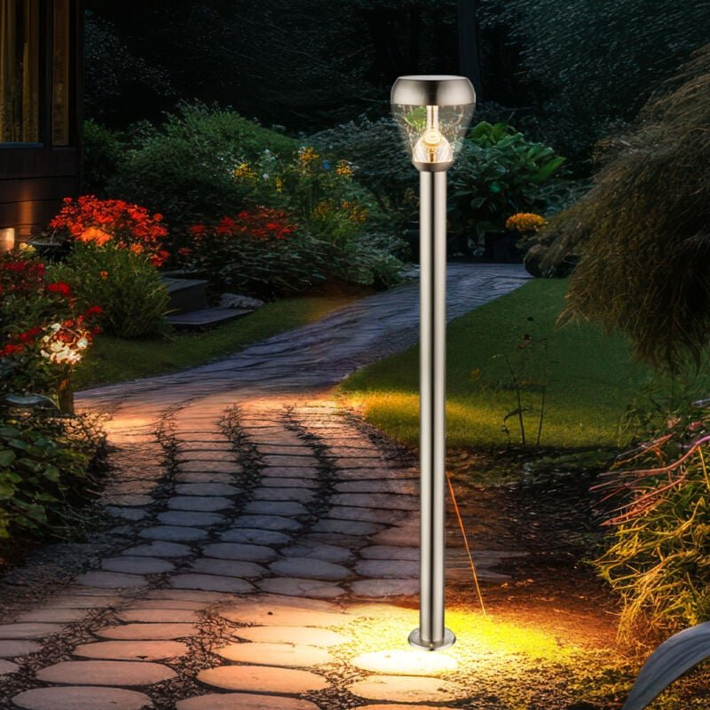 Standleuchte Außenleuchte Stehleuchte Stehlampe Edelstahl, Lampenschirm, Glas, klar, IP44 Spritzwasserfest, 1x led 8 Wat...