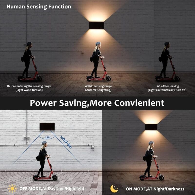 24W LED Wandleuchten für Innen und Außen mit Bewegungsmelder, Verstellbare Wandleuchten für oben und unten, Warmweißes L...