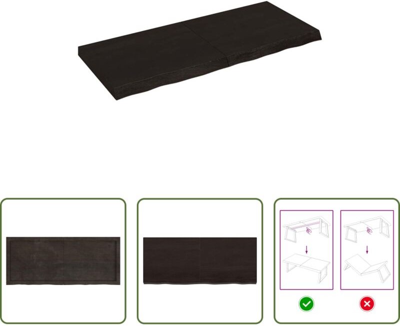 Eichenholz - Tischplatte Dunkelbraun 120x50x(2-6)cm Massivholz Eiche