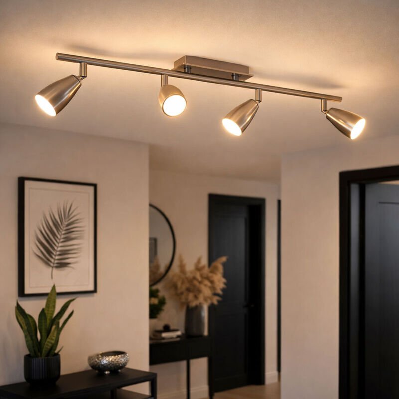 Deckenlampe 4 Strahler Spotleiste verstellbar Deckenleuchte nickel matt, Stahl, 4x led 4,5W 400Lm warmweiß, LxB 78,5x7 c...