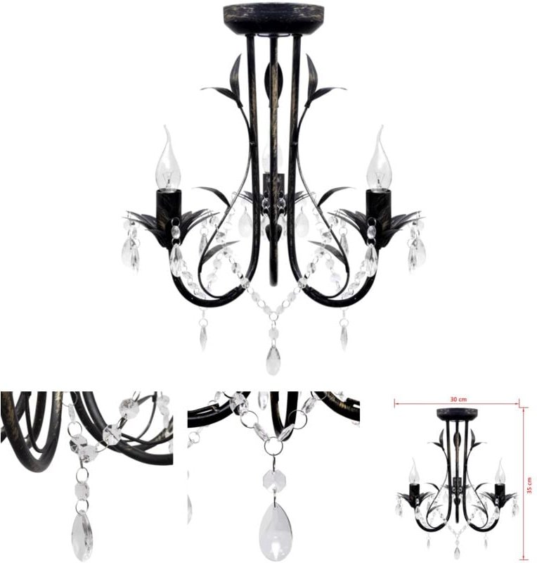 Vidaxl - Decknlampe Art Novau mit Kristallperlen 3 x E14 - Kronleuchter - Schwarz