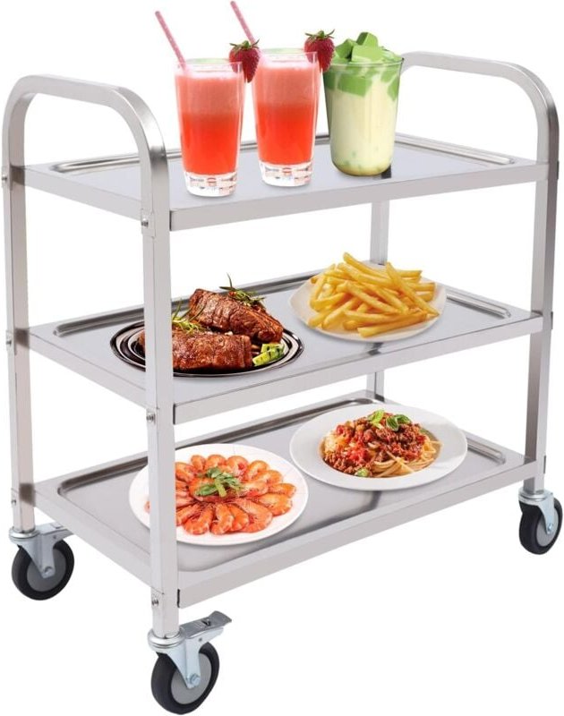 3-stöckiger Servierwagen 360° drehbarer Küchenwagen mit Bremse Robustes Küchenregal mit Rollen Kommerzieller Servierwage...