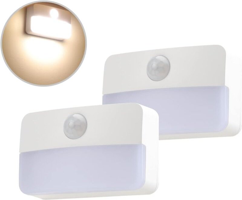 Nachtlicht mit Bewegungsmelder, Sensorlicht, 2 LED-Schrankleuchten, batteriebetriebenes Akzentlicht, warmweiß