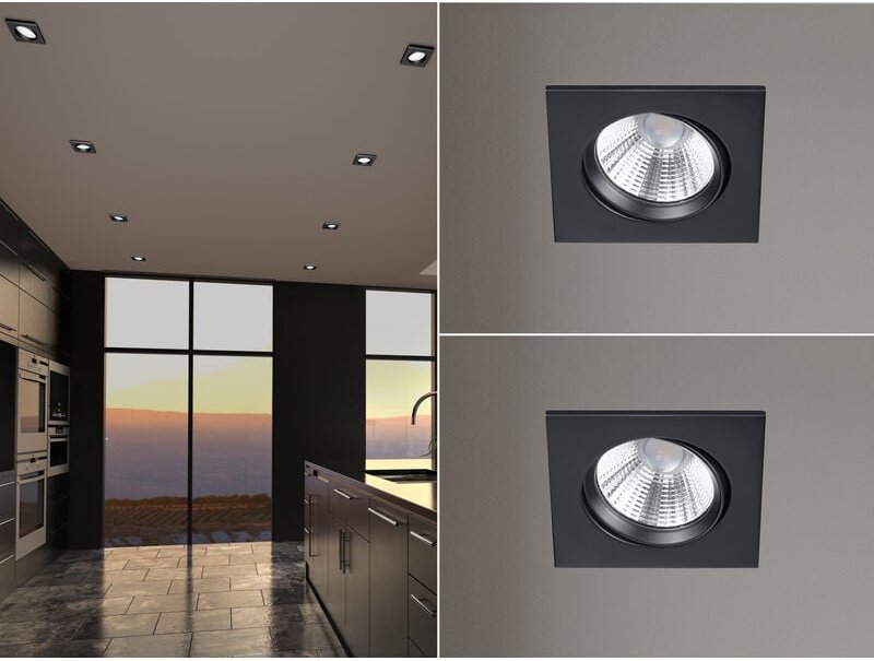 Trio Leuchten - led Einbaustrahler 2 Stück eckig schwenkbar dimmbar Schwarz 5,5W Deckenlampen