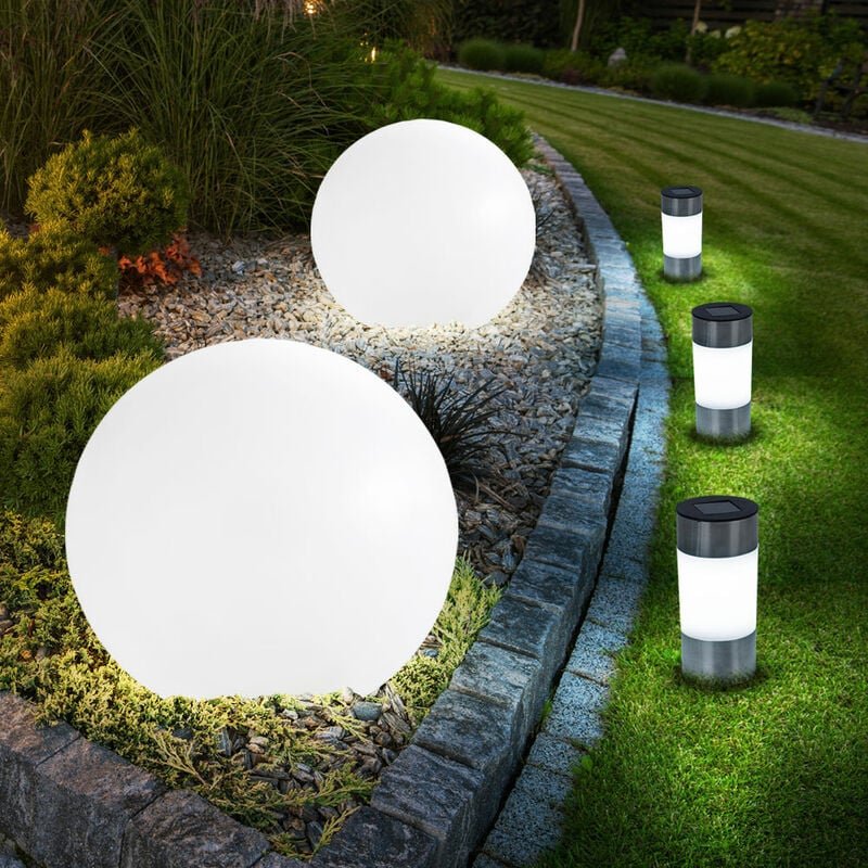 Solarleuchte Kugel Garten Steckleuchten Solar led Gartendeko Solarkugel für Außen, IP44 Akku Erdspieß Balkonhalter, weiß...