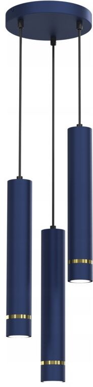 Hängelampe mit 3 kreisrunden Rohren über dem Tisch, Marineblau