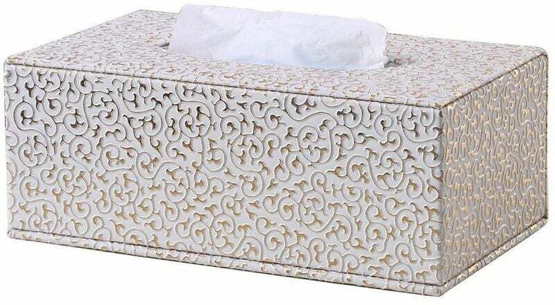 Ahlsen - Rechteckige Taschentuchbox aus Leder für Zuhause/Büro/Auto (Gold)
