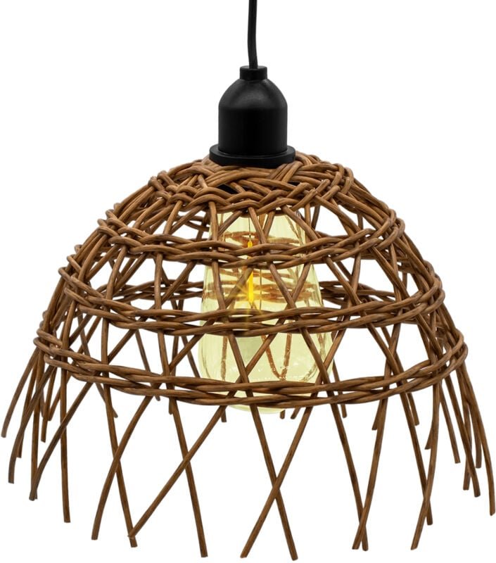 LED Pendelleuchte in Weide Optik warm weiß mit Timer - 23 cm - Hängeleuchte im Rattan Design für Außen und Innen