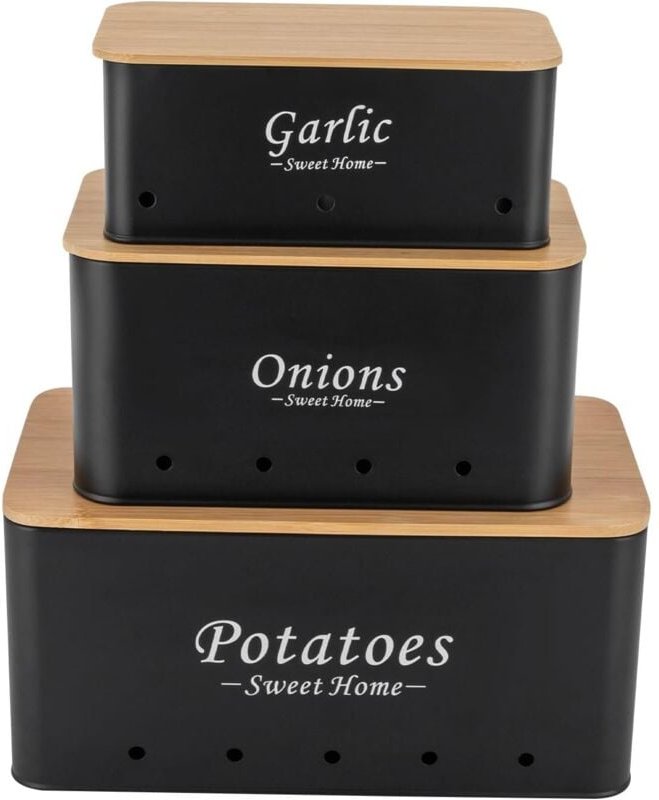 Kartoffel Aufbewahrungsbox, Pack of 3, Kartoffeln, Zwiebeln und Knoblauch Aufbewahrung Box, Aufbewahrungsbehälter für Hä...