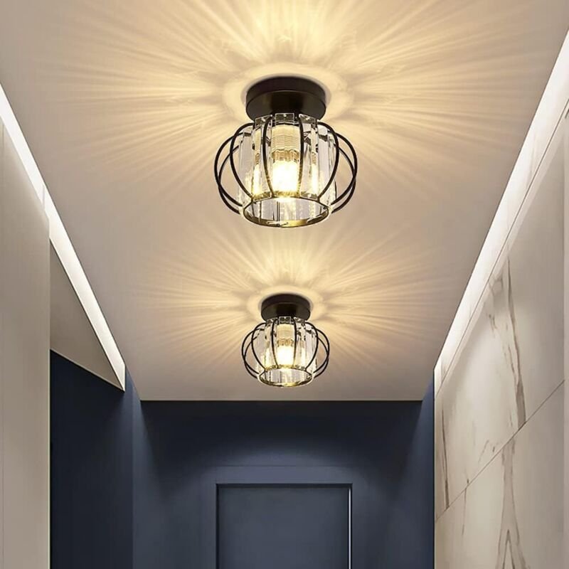 Deckenlampe Kristall Schwarz, 2x E27 Moderne Deckenleuchte Vintage Käfig Lampenschirm für Eingang Flur Schlafzimmer Wohn...