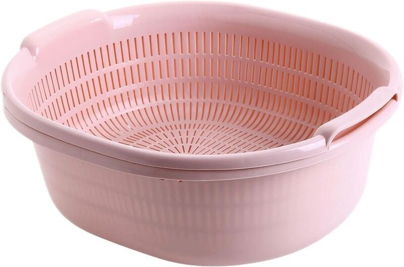 Gemüse-Waschkorb, doppellagig, mit abnehmbarem Sieb für effizientes Reinigen von Obst und Gemüse im Spülbecken, rosa, 32...