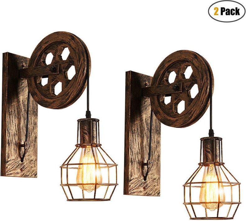 2er Wandleuchte Innen, Vintage Wandlampe mit Eisen Käfig, Wall Beleutung im Stil Industrial für Wohnzimmer Schlafzimmer ...