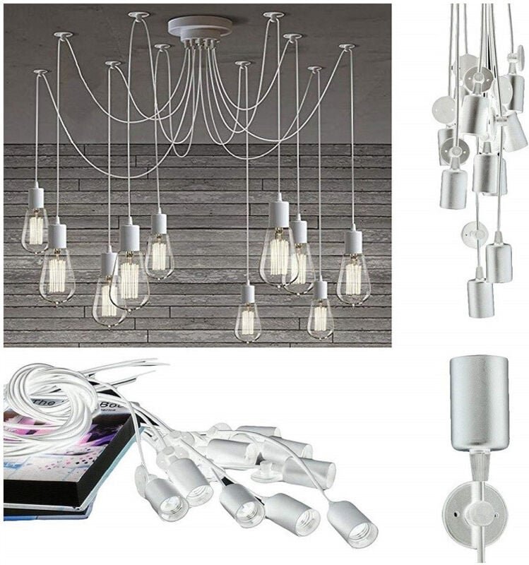 Trade Shop Traesio - Trade Shop - Kronleuchter 12 Anhänger weiß Spinne Lampe Deckenaufhängung verstellbar E27 Lampenfass...