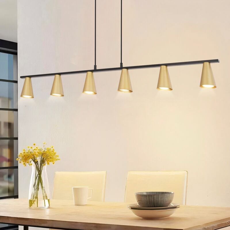 Thumbnail - Gbly - Hängelampe esstisch Pendelleuchte GU10: Esszimmerlampe 6 Flammig in Schwarz Gold modern Esstischlampe hängend Met...