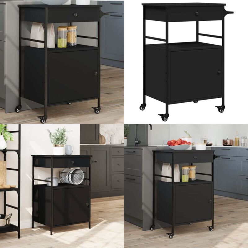 Küchenwagen Schwarz 56x43x89,5 cm Holzwerkstoff - Holzwerkstoff - Stauraum