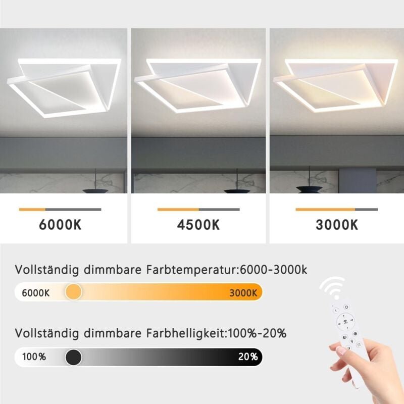 Thumbnail - Deckenlampe Dimmbar Deckenleuchte led- Weiße Schlafzimmerlampe 53W moderne Wohnzimmerlampe 48cm Küchenlampe für Küche Fl...