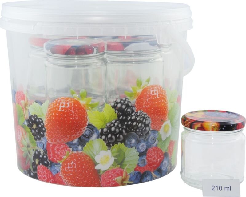 Omega - Pflückeimer mit 10 Einmachgläsern 210 ml mit Deckel Wein- und Obstverarbeitung