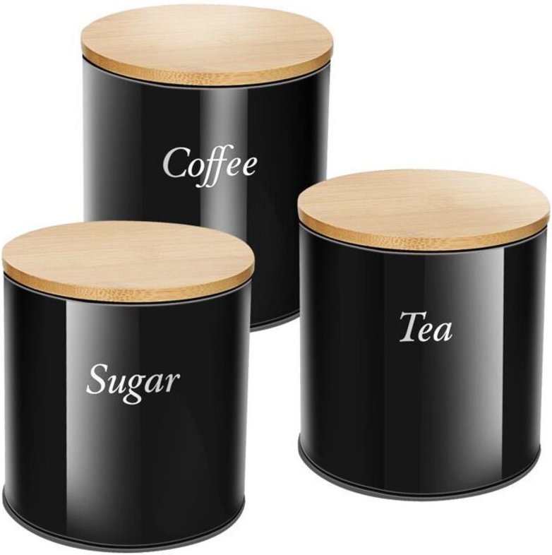 Teekiste - CHEFFINGER - Set mit 3 Edelstahlboxen - Bambusdeckel - Silikondichtung - Zeitgenössisches Design