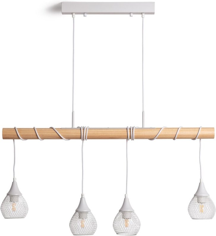 Ledkia - Pendelleuchte Holz und Metall Monah Weiß