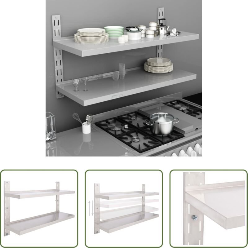 Thumbnail - Edelstahlregal - Wandregal mit 2 Ablagen Edelstahl 120x30 cm