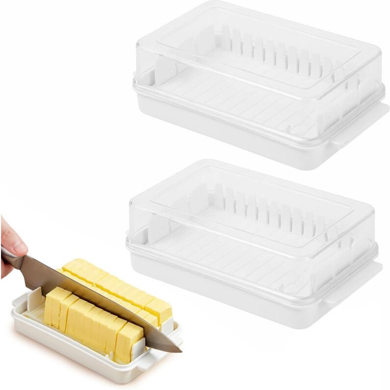 Tagliaburro 2 pezzi con coperchio, 16,5 x 9,5 cm, contiene 250 g di burro, coperchio trasparente, si adatta perfettament...