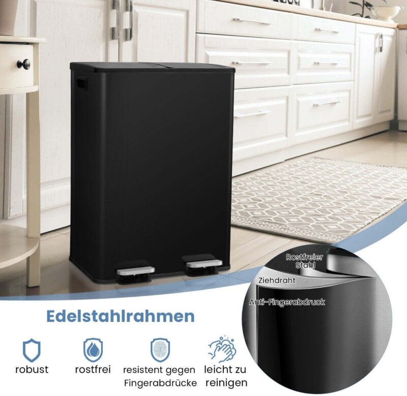 Kuchen mulleimer mit zwei fachern 60 l soft close schwarz