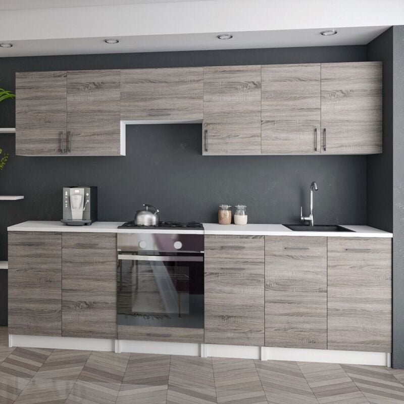 Moderne Küchenzeile LECO 240 cm in Dunkel Sonoma – funktionales Design für jede Küche