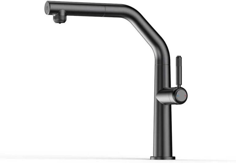 Küchenspülenmischer aus PVD-Gunmetal-farbigem Stahl mit ausziehbarer Dusche und Filtersystem Pollini FILTRA TECH RE6110-...