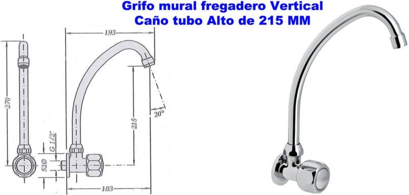 Mibricotienda - Wandmontierter vertikaler Spültischhahn 22 cm hoch genebre 68083 114566